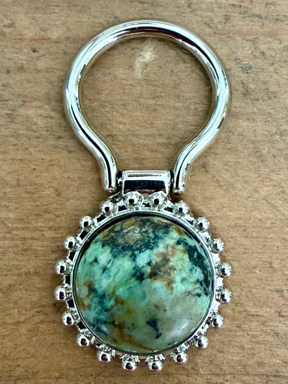 JTV SOUTHWEST STYLE SILVER TONE PULL RING KEYCHAIN- TURQUOISE STYLE CABOCHON